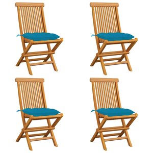 vidaXL Chaises de jardin avec coussins bleu clair lot de 4 Teck massif