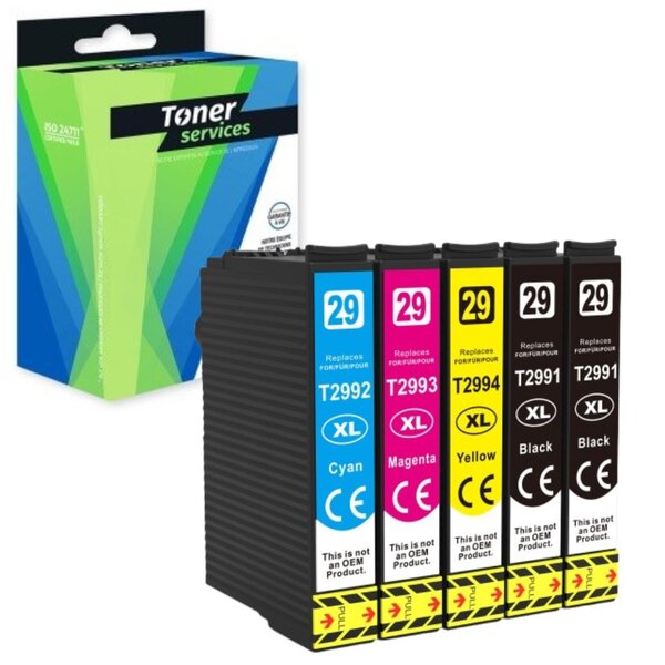 Compatible Epson 29XL Pack 5 cartouches 2 noires/3couleurs T2996 (Fraise)