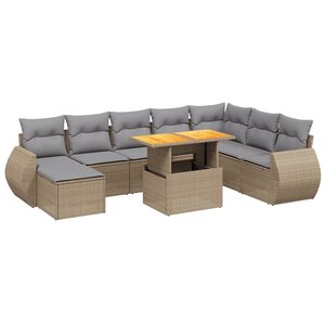 vidaXL Salon de jardin avec coussins 9 Pièces beige résine tressée