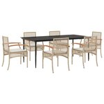 vidaXL Ensemble à manger de jardin et coussins 7 Pièces beige poly rotin