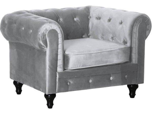 Fauteuil Chesterfield Velours "Aliza" - 111 x 82 x 70 cm - Gris