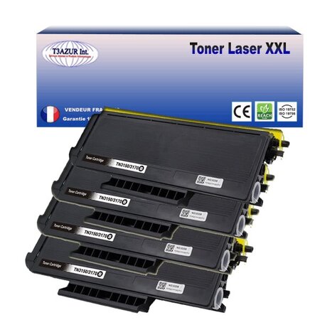 4 Toners compatibles avec Brother TN3170, TN3280 pour Brother HL5250DN, HL5270DN, HL5370DWT, HL5370W, HL5240DW, HL5240L - 8 000 pages - T3AZUR