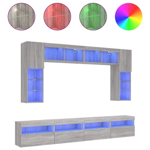 vidaXL Ensemble de meubles TV muraux 8 Pièces et lumières LED sonoma gris