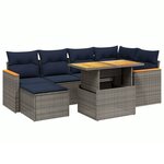 vidaXL Salon de jardin 7 Pièces avec coussins gris résine tressée
