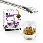 Mug à thé avec poignée  infuseur et couvercle verre + paille inox avec filtre