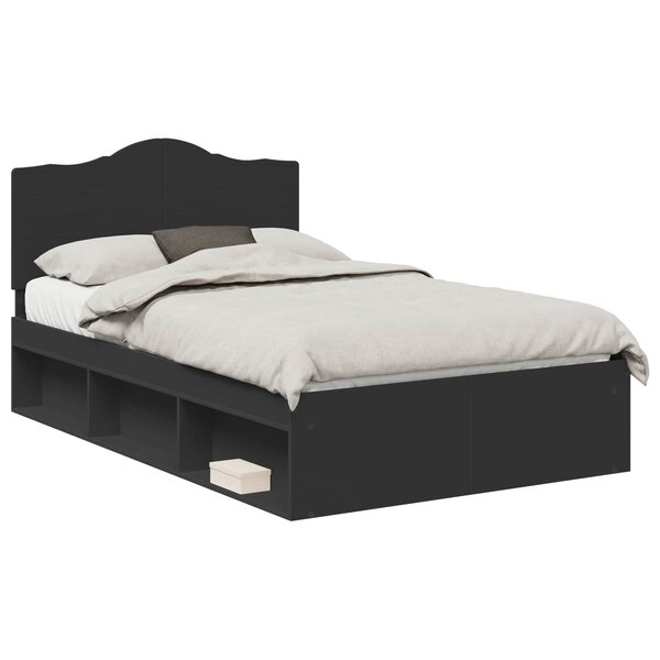 vidaXL Cadre de lit avec tête de lit Noir 120 x 190 cm Pin massif