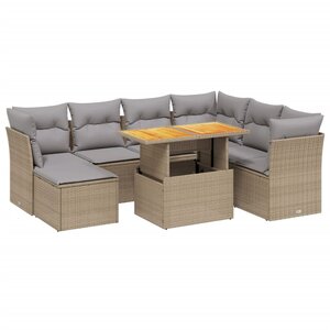 vidaXL Salon de jardin avec coussins 8 Pièces beige résine tressée