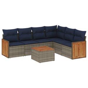 vidaXL Salon de jardin 7 Pièces avec coussins gris résine tressée