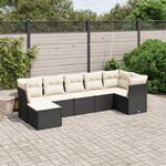 vidaXL Salon de jardin 7 Pièces avec coussins noir résine tressée