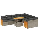 vidaXL Salon de jardin avec coussins 10 Pièces gris résine tressée