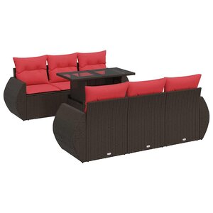 vidaXL Salon de jardin avec coussins 7Pièces marron résine tressée acacia