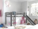 Lit Enfant Surélevé Avec Toboggan Pino 90x200cm Gris + Rideau de lit princess