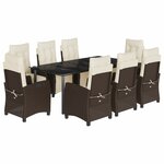 vidaXL Ensemble à manger de jardin et coussins 9 Pièces marron poly rotin