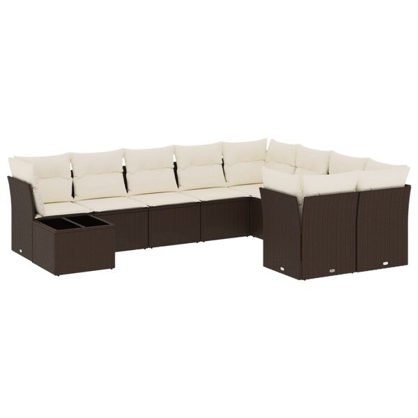vidaXL Salon de jardin 10 Pièces avec coussins marron résine tressée
