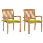 vidaXL Chaises de jardin lot de 2 avec coussins vert vif Teck massif