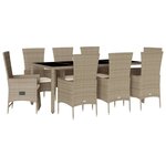 vidaXL Ensemble à manger de jardin et coussins 9 Pièces beige Poly rotin