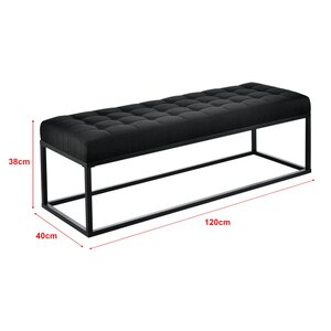 Tabouret rembourré banc banquette avec pieds métalliques housse textile 120 cm noir 03_0006273