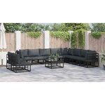 vidaXL Ensemble de canapé de jardin avec coussin 11 Pièces Noir Aluminium