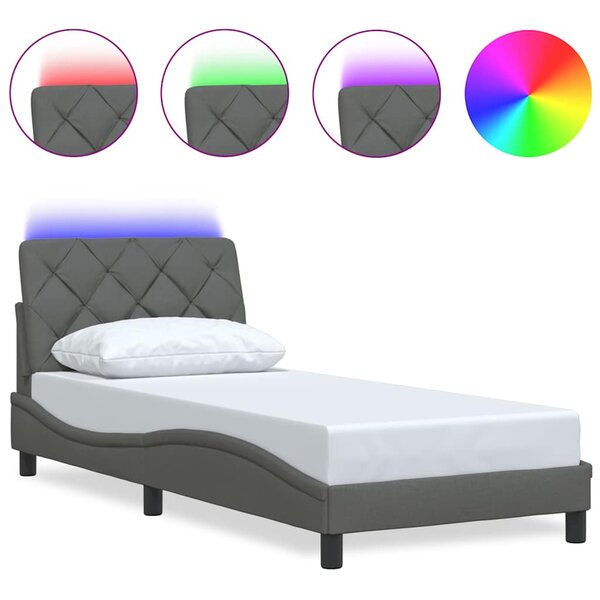 vidaXL Cadre de lit avec LED sans matelas gris foncé 90x190 cm tissu