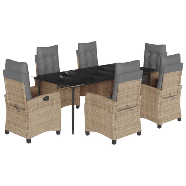 vidaXL Ensemble à manger de jardin coussins 7 Pièces mélange beige rotin
