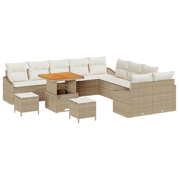 Ensemble de canapé de jardin vidaXL 13 pièces avec coussins en rotin poly beige
