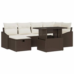 vidaXL Ensemble de canapé de jardin 7 Pièces Marron Poly rotin