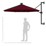 vidaXL Parasol mural de jardin avec LED 300 cm bordeaux