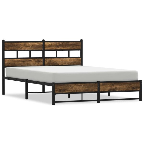 vidaXL Cadre de lit en métal sans matelas chêne fumé 135x190 cm