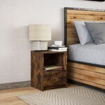 vidaXL Armoire de chevet et lumières LED chêne fumé bois d'ingénierie
