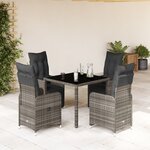 vidaXL Ensemble de bistro de jardin 5 Pièces coussins gris poly rotin