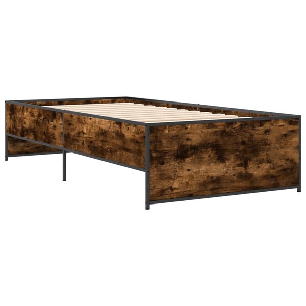 vidaXL Cadre de lit chêne fumé 90x200 cm bois d'ingénierie et métal