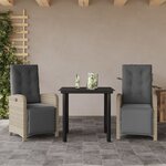 vidaXL Ensemble de bistro 3 Pièces et coussins gris clair résine tressée