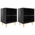 vidaXL Tables de chevet pieds en bois 2 Pièces Noir brillant 40x30x50 cm