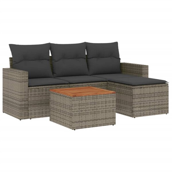 vidaXL Salon de jardin 5 Pièces avec coussins gris résine tressée