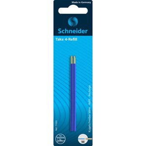 Lot de 2 recharges stylo bille take 4 refill pointe moyenne bleue schneider