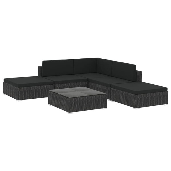 vidaXL Salon de jardin 6 Pièces avec coussins Résine tressée Noir