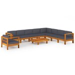 vidaXL Salon de jardin 10 Pièces avec coussins gris foncé Bois d'acacia