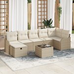vidaXL Ensemble de canapé de jardin de 8 pièces avec coussins beige en rotin synthétique
