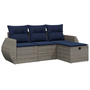 vidaXL Salon de jardin 4 Pièces avec coussins gris résine tressée