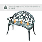 Banc de jardin 2 places style néo-rétro motif rose lignes fuselées 100l x 54l x 78h cm fonte d'aluminium vert vieilli