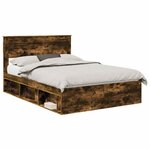 vidaXL Cadre de lit avec matelas Chêne fumé 150 x 200 cm Pin massif