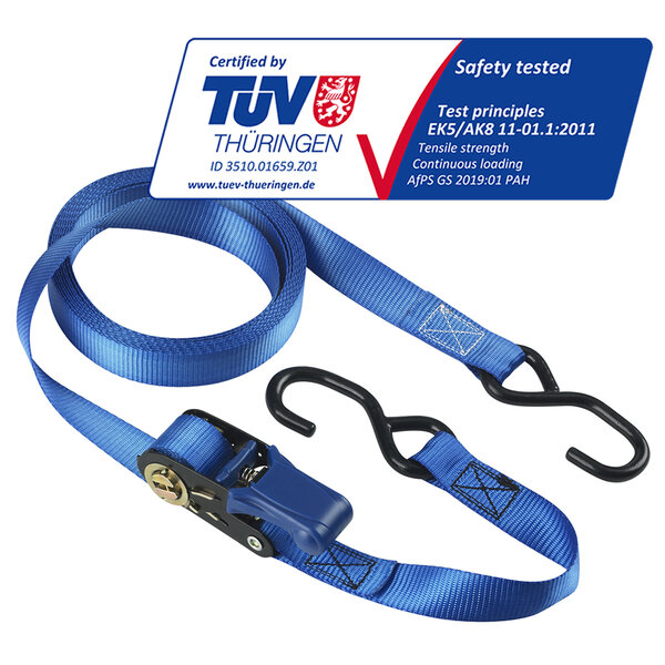 4367EURDAT Sangle d'Arrimage avec Crochets et Cliquet  Bleu  5m x 25mm Sangle  Pack de 4