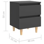vidaXL Tables de chevet avec pieds en pin 2 Pièces Gris 40x35x50 cm