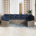 vidaXL Ensemble de canapé de jardin 9 Pièces Gris et bleu marine