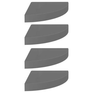 vidaXL Étagères d'angle flottantes 4 Pièces gris brillant 25x25x3 8cm MDF