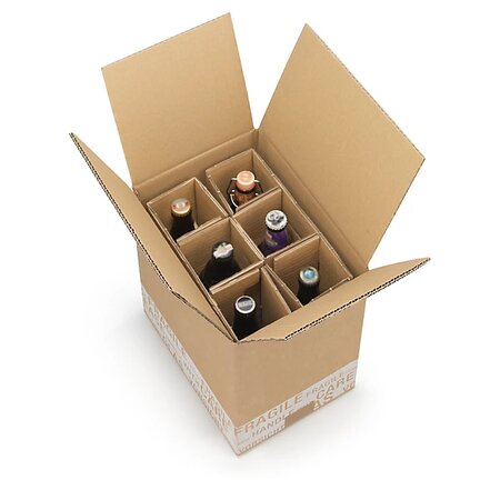 Caisse carton brune d'expédition 6 bouteilles de bière avec croisillons renforcés (lot de 20)
