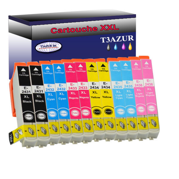 12 Cartouches Compatibles pour Epson T2431/ T2432/ T2433/ T2434/ T2435/ T2436 - T3AZUR