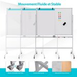 Tableau blanc magnétique double face sur pied réversible à 360° 120 x 90 cm avec roulettes et structure en aluminium 20_0009467