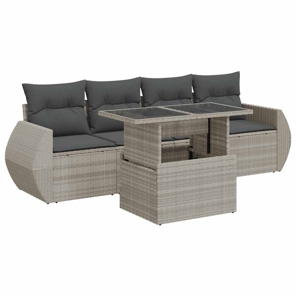 vidaXL Salon de jardin 5 Pièces avec coussins gris clair résine tressée