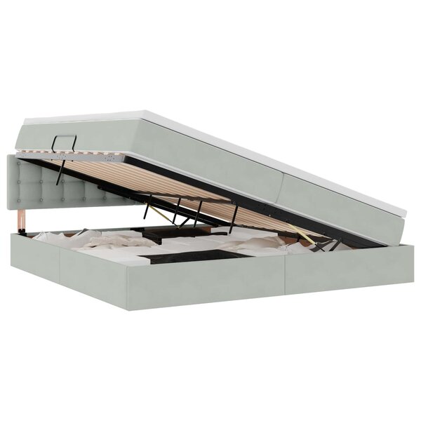 vidaXL Lit de Rangement avec stockage Gris clair 200 x 200 cm Velours